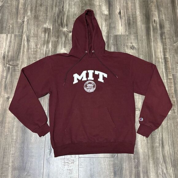 Champion MIT Hoodie Pullover Unisex Medium Maroon School Spirit - Picture 1 of 5